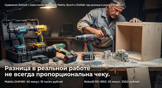 Сравнение Rokodil с известными брендами Makita, Bosch и DeWalt: где разница в реальной работе